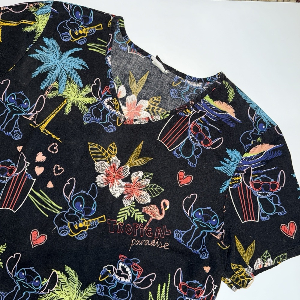 Disney Lilo & Stitch Tropical Paradise Scrub Top V-Neck Medical Nursing Large L